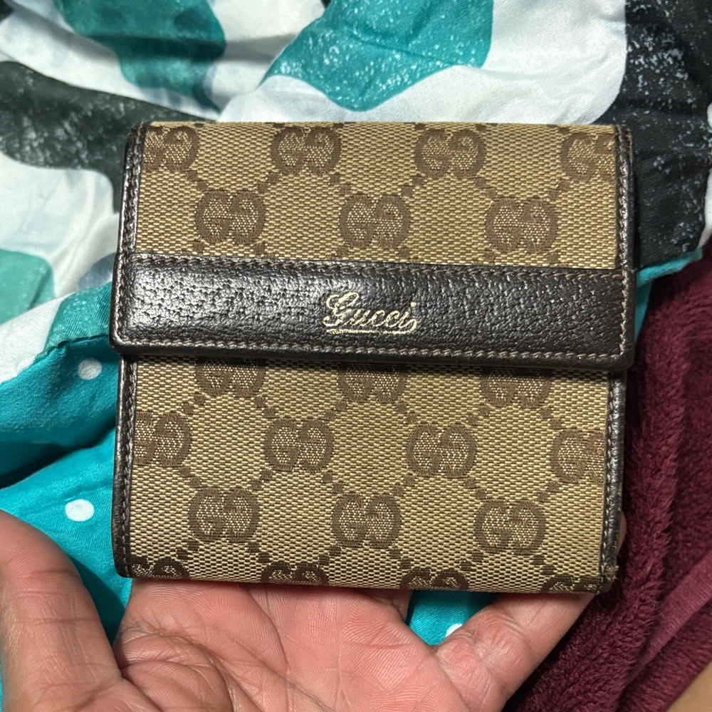 Gucci Tan and Brown Monogram Wallet